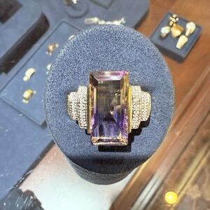 Bi Color Ametrine, Diamond, and 14 kt vintage cocktail ring